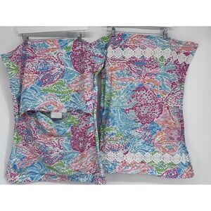 Lilly Pulitzer Garnet Hill Duvet Cover DBL Queen 2 Shams Coral Reef Tropical